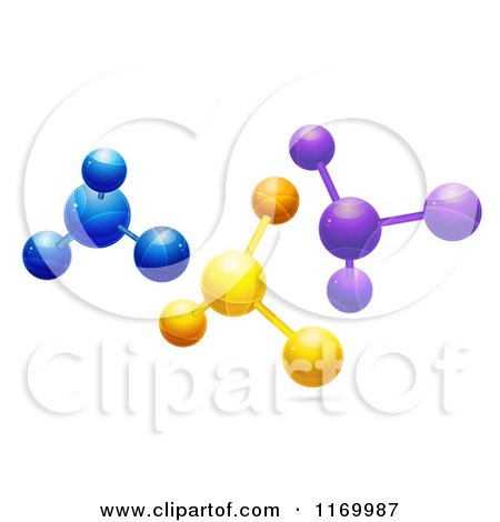 Clipart of 3d Blue Orange and Purple Molecules over White - Royalty Free Vector Illustration by elaineitalia