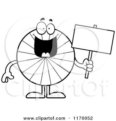 Cartoon of an Outlined Happy Peppermint Candy Mascot Holding a Sign - Royalty Free Vector Clipart by Cory Thoman