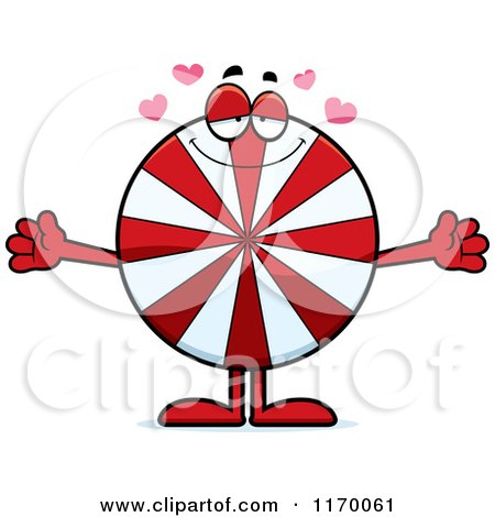 Cartoon of a Loving Peppermint Candy Mascot with Open Arms - Royalty Free Vector Clipart by Cory Thoman
