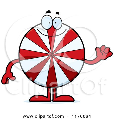 Cartoon of a Waving Peppermint Candy Mascot - Royalty Free Vector Clipart by Cory Thoman