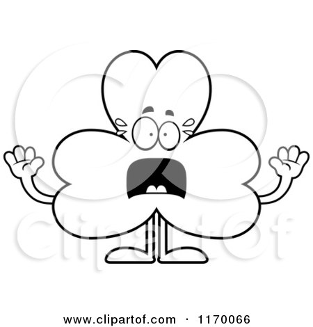 Cartoon of an Outlined Screaming Shamrock Mascot - Royalty Free Vector Clipart by Cory Thoman