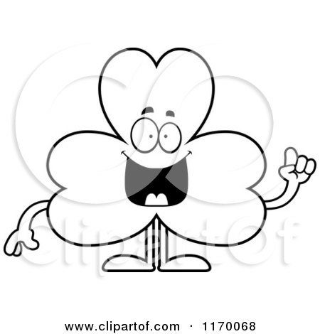 Cartoon of an Outlined Smart Shamrock Mascot with an Idea - Royalty Free Vector Clipart by Cory Thoman