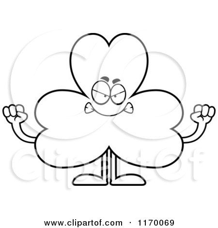 Cartoon of an Outlined Mad Shamrock Mascot - Royalty Free Vector Clipart by Cory Thoman