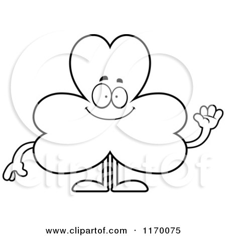 Cartoon of an Outlined Waving Shamrock Mascot - Royalty Free Vector Clipart by Cory Thoman