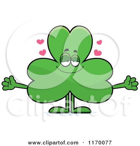 Cartoon of a Loving Shamrock Mascot Wanting a Hug - Royalty Free Vector Clipart by Cory Thoman
