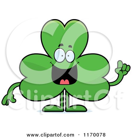 Cartoon of a Smart Shamrock Mascot with an Idea - Royalty Free Vector Clipart by Cory Thoman