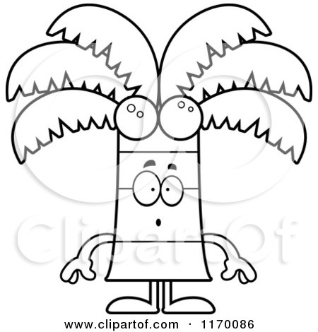 Cartoon of an Outlined Surprised Coconut Palm Tree Mascot - Royalty Free Vector Clipart by Cory Thoman