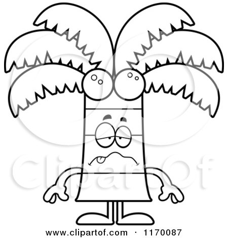 Cartoon of an Outlined Sick Coconut Palm Tree Mascot - Royalty Free Vector Clipart by Cory Thoman