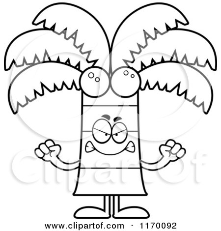 Cartoon of an Outlined Mad Coconut Palm Tree Mascot - Royalty Free Vector Clipart by Cory Thoman