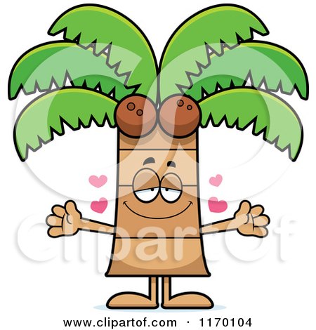 Cartoon of a Loving Coconut Palm Tree Mascot Wanting a Hug - Royalty Free Vector Clipart by Cory Thoman