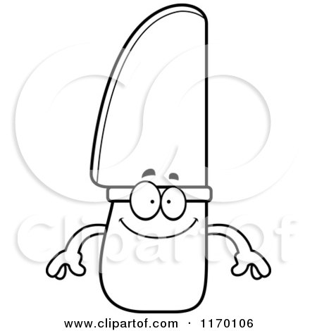 Cartoon of an Outlined Happy Knife Mascot - Royalty Free Vector Clipart by Cory Thoman