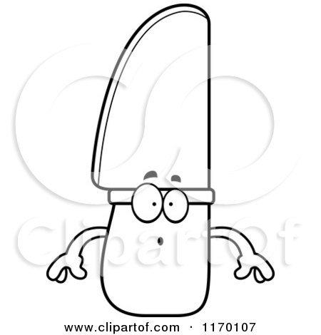 Cartoon of an Outlined Surprised Knife Mascot - Royalty Free Vector Clipart by Cory Thoman