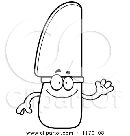 Cartoon of an Outlined Happy Waving Knife Mascot - Royalty Free Vector Clipart by Cory Thoman