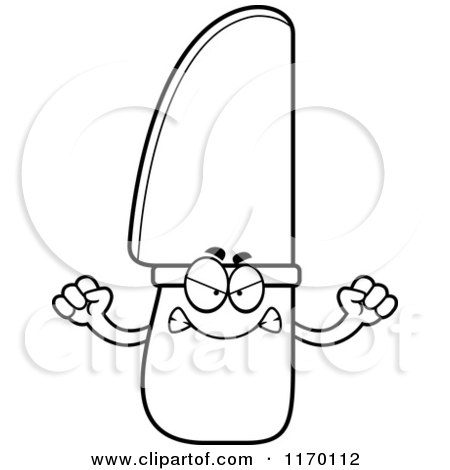 Cartoon of an Outlined Mad Knife Mascot - Royalty Free Vector Clipart by Cory Thoman