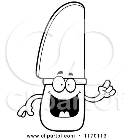 Cartoon of an Outlined Smart Knife Mascot with an Idea - Royalty Free Vector Clipart by Cory Thoman