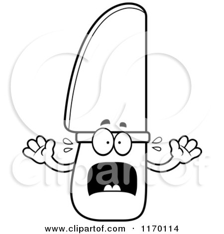Cartoon of an Outlined Screaming Knife Mascot - Royalty Free Vector Clipart by Cory Thoman