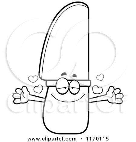 Cartoon of an Outlined Loving Knife Mascot Wanting a Hug - Royalty Free Vector Clipart by Cory Thoman