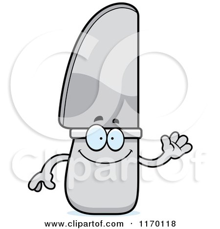 Cartoon of a Happy Waving Knife Mascot - Royalty Free Vector Clipart by Cory Thoman