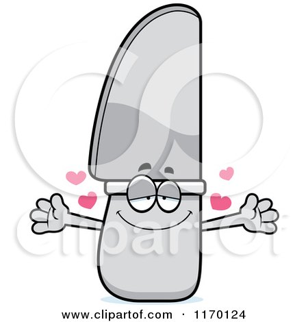 Cartoon of a Loving Knife Mascot Wanting a Hug - Royalty Free Vector Clipart by Cory Thoman