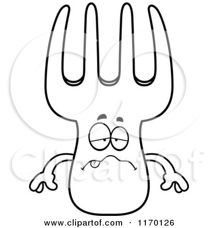 Cartoon of an Outlined Sick Fork Mascot - Royalty Free Vector Clipart by Cory Thoman