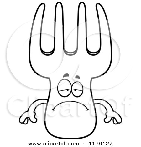 Cartoon of an Outlined Depressed Fork Mascot - Royalty Free Vector Clipart by Cory Thoman
