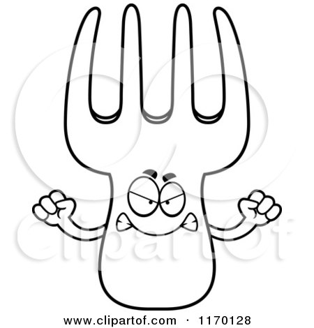 Cartoon of an Outlined Mad Fork Mascot - Royalty Free Vector Clipart by Cory Thoman
