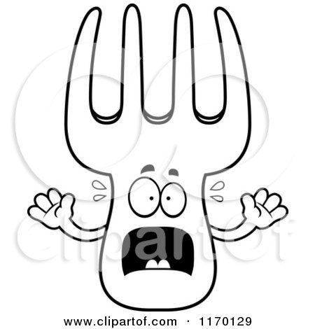 Cartoon of an Outlined Screaming Fork Mascot - Royalty Free Vector Clipart by Cory Thoman