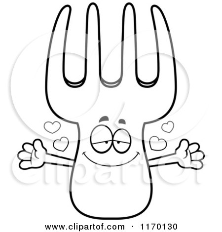 Cartoon of an Outlined Loving Fork Mascot with Open Arms - Royalty Free Vector Clipart by Cory Thoman