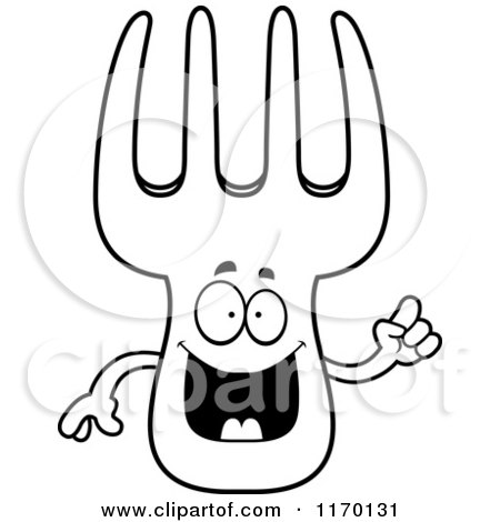 Cartoon of an Outlined Smart Fork Mascot with an Idea - Royalty Free Vector Clipart by Cory Thoman
