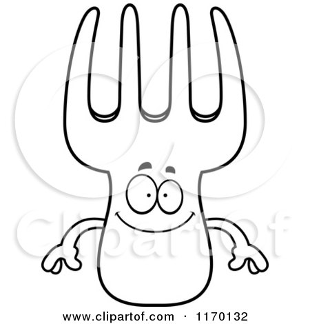 Cartoon of an Outlined Happy Fork Mascot - Royalty Free Vector Clipart by Cory Thoman