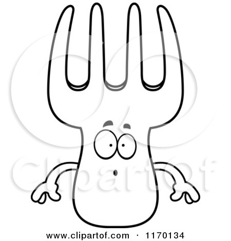 Cartoon of an Outlined Surprised Fork Mascot - Royalty Free Vector Clipart by Cory Thoman