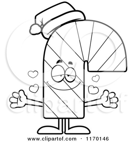 Cartoon of an Outlined Loving Candy Cane Mascot Wanting a Hug - Royalty Free Vector Clipart by Cory Thoman