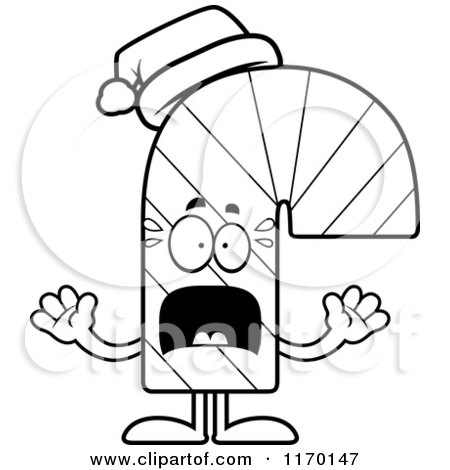 Cartoon of an Outlined Outlined Screaming Candy Cane Mascot - Royalty Free Vector Clipart by Cory Thoman