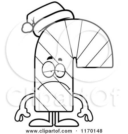 Cartoon of an Outlined Depressed Candy Cane Mascot - Royalty Free Vector Clipart by Cory Thoman