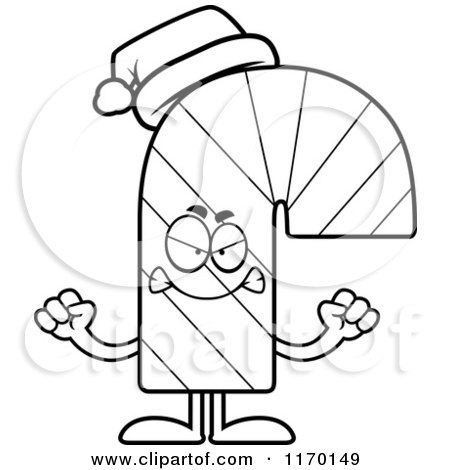 Cartoon of an Outlined Mad Candy Cane Mascot - Royalty Free Vector Clipart by Cory Thoman