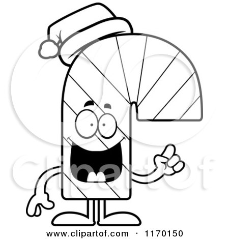 Cartoon of an Outlined Candy Cane Mascot with an Idea - Royalty Free Vector Clipart by Cory Thoman