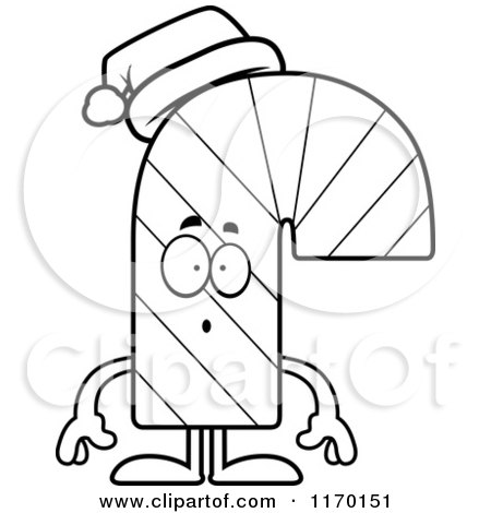 Cartoon of an Outlined Surprised Candy Cane Mascot - Royalty Free Vector Clipart by Cory Thoman