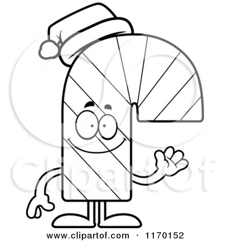 Cartoon of an Outlined Waving Candy Cane Mascot - Royalty Free Vector Clipart by Cory Thoman