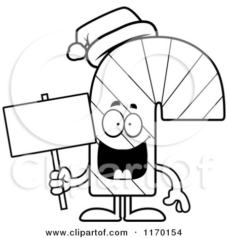 Cartoon of an Outlined Happy Candy Cane Mascot Holding a Sign - Royalty Free Vector Clipart by Cory Thoman