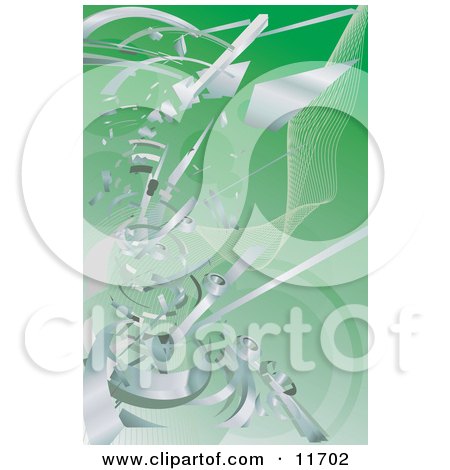 Silver Technology Scraps Exploding Over Green Clipart Illustration by AtStockIllustration