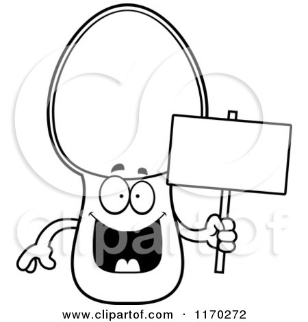 Cartoon of an Outlined Happy Spoon Mascot Holding a Sign - Royalty Free Vector Clipart by Cory Thoman
