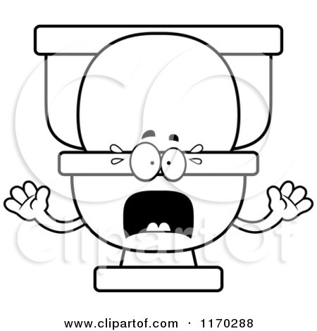 Cartoon of an Outlined Screaming Toilet Mascot - Royalty Free Vector Clipart by Cory Thoman