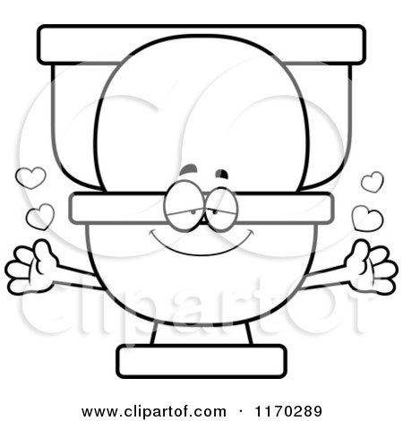 Cartoon of an Outlined Loving Toilet Mascot Wanting a Hug - Royalty Free Vector Clipart by Cory Thoman