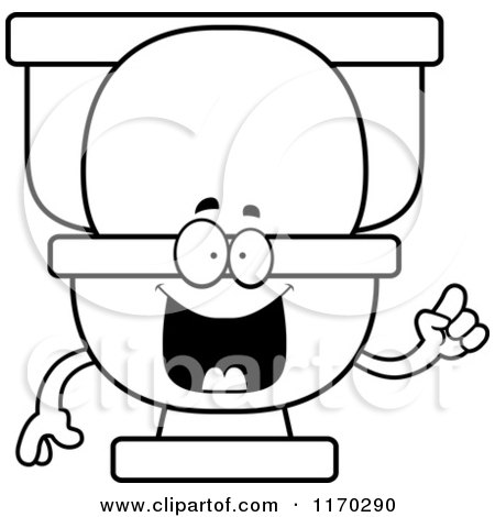 Cartoon of an Outlined Smart Toilet Mascot with an Idea - Royalty Free Vector Clipart by Cory Thoman