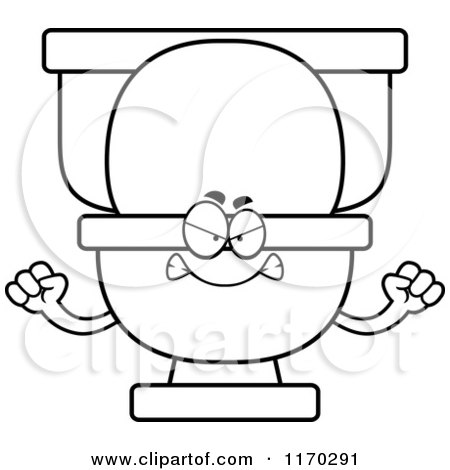 Cartoon of an Outlined Mad Toilet Mascot - Royalty Free Vector Clipart by Cory Thoman