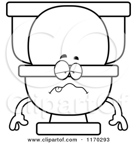 Cartoon of an Outlined Sick Toilet Mascot - Royalty Free Vector Clipart by Cory Thoman
