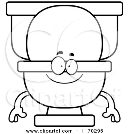 Cartoon of an Outlined Happy Toilet Mascot - Royalty Free Vector Clipart by Cory Thoman