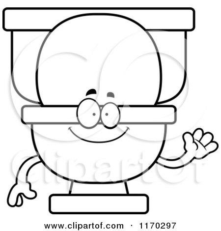 Cartoon of an Outlined Waving Toilet Mascot - Royalty Free Vector Clipart by Cory Thoman