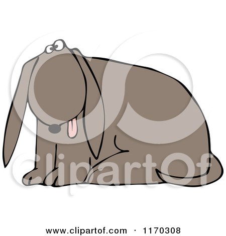 Cartoon of a Outlined Dog Sitting with His Tongue Hanging out - Royalty Free Vector Clipart by djart