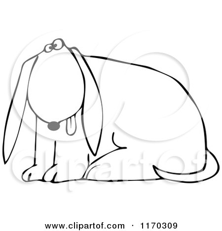 Cartoon of an Outlined Dog Sitting with His Tongue Hanging out - Royalty Free Vector Clipart by djart